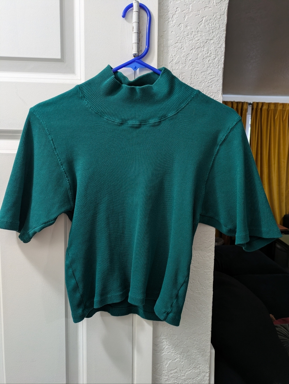 Big Bud Press Women's Teal Ribbed Mock Neck Short Sleeve Top